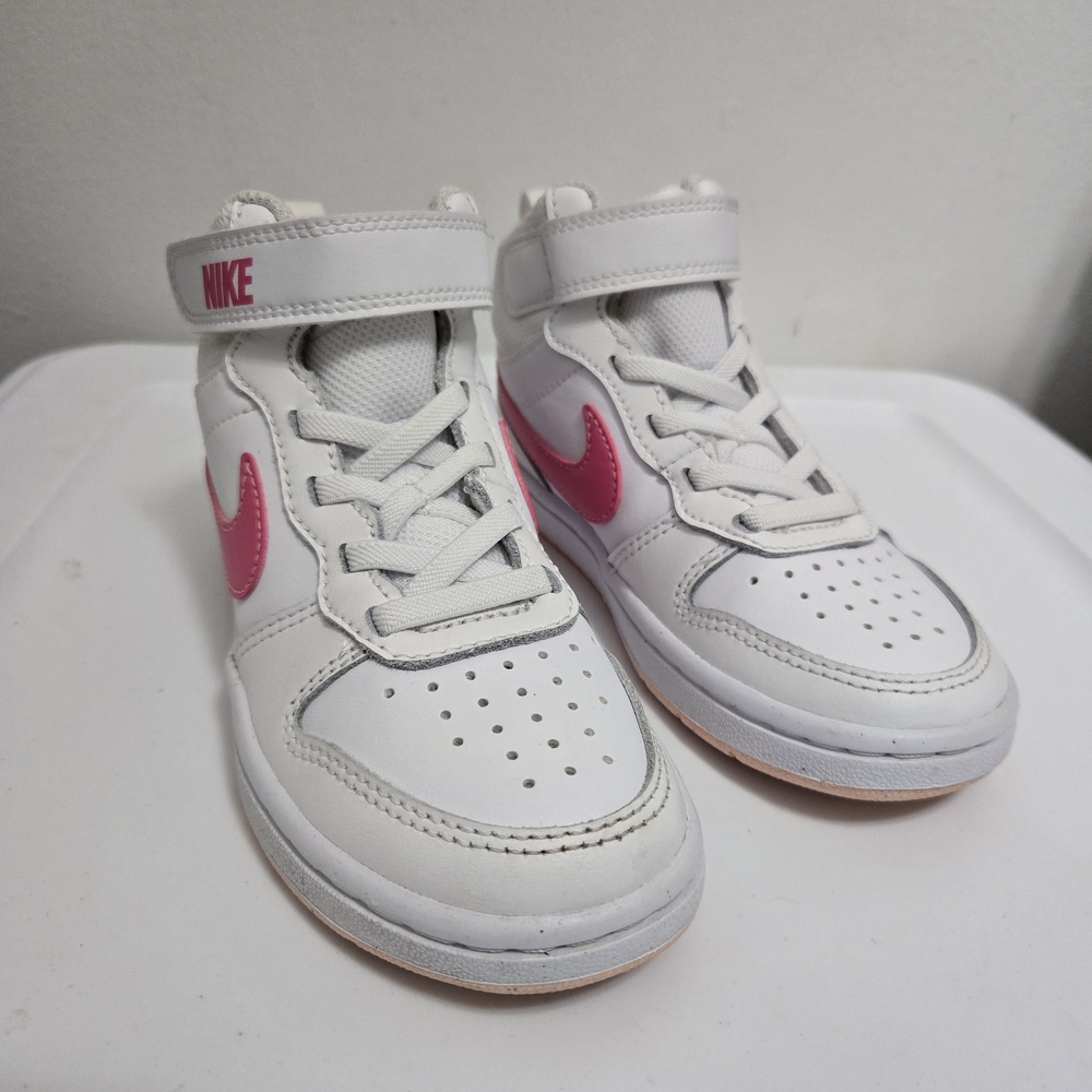 Nike Kids' White High-Top Sneakers with Pink Swoosh